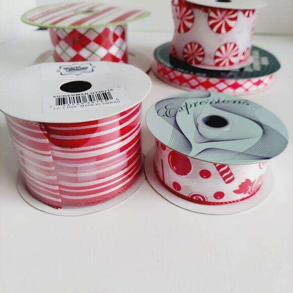 30+ Yards Variety Lot Wire Edged Ribbon Red White Christmas Gift Crafts Candy - Picture 2 of 16
